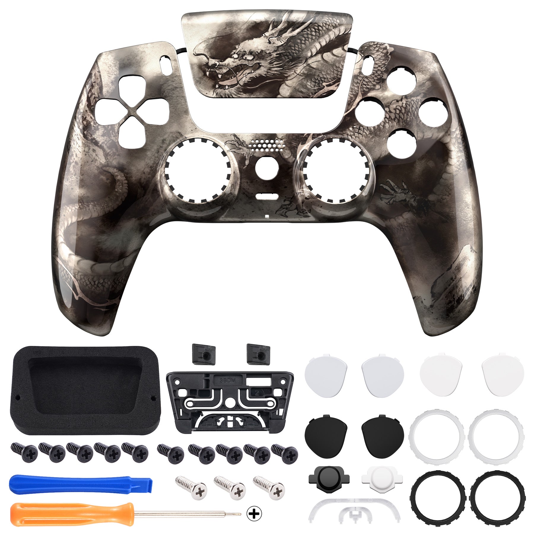 eXtremeRate LUNA Redesigned Replacement Front Shell with Touchpad Compatible with PS5 Controller BDM-010/020/030/040/050/060 - Dragon Scroll