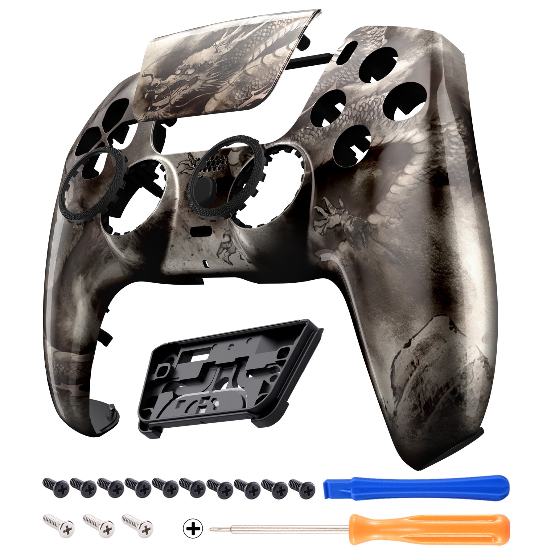 eXtremeRate LUNA Redesigned Replacement Front Shell with Touchpad Compatible with PS5 Controller BDM-010/020/030/040/050/060 - Dragon Scroll
